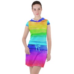 Watercolor Rainbow Drawstring Hooded Dress by Valentinaart