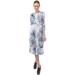 Floral Pattern Ruffle End Midi Chiffon Dress by Valentinaart