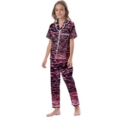 Pink  Waves Flow Series 11 Kids  Satin Short Sleeve Pajamas Set by DimitriosArt