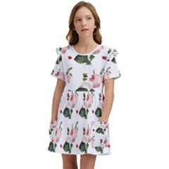 Love Spring Floral Kids  Frilly Sleeves Pocket Dress by Janetaudreywilson