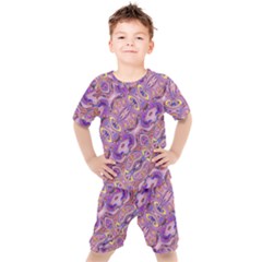 Liquid Art Pouring Abstract Seamless Pattern Tiger Eyes Kids  Tee And Shorts Set by artico