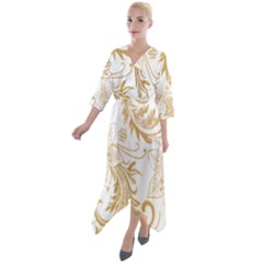 Flowers Shading Pattern Quarter Sleeve Wrap Front Maxi Dress by fashionpod