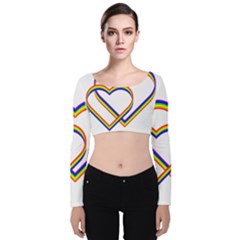 Rainbow Hearts Velvet Long Sleeve Crop Top by UniqueThings