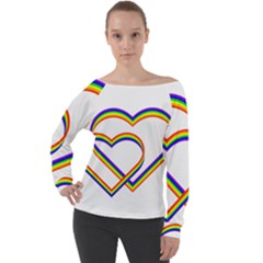 Rainbow Hearts Off Shoulder Long Sleeve Velour Top by UniqueThings