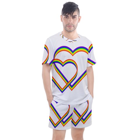 Rainbow Hearts Men s Mesh Tee And Shorts Set by UniqueThings