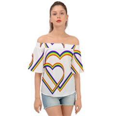 Rainbow Hearts Off Shoulder Short Sleeve Top by UniqueThings