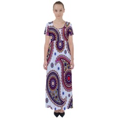 Paisley Pattern High Waist Short Sleeve Maxi Dress by befabulous