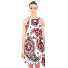 Paisley Pattern Halter Collar Waist Tie Chiffon Dress by befabulous