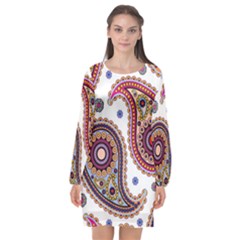 Paisley Pattern Long Sleeve Chiffon Shift Dress  by befabulous