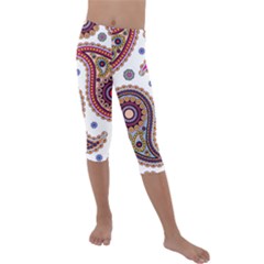 Paisley Pattern Kids  Lightweight Velour Capri Leggings  by befabulous