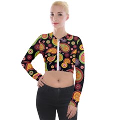 Paisley Pattern Design Long Sleeve Cropped Velvet Jacket by befabulous