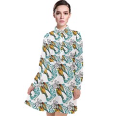 Nature Birds Long Sleeve Chiffon Shirt Dress by Sparkle