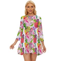 Flowers Pattern Long Sleeve Babydoll Dress by Sparkle