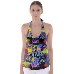 Crazy Multicolored Each Other Running Splashes Hand 1 Babydoll Tankini Top by EDDArt