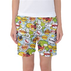 Comic Pow Bamm Boom Poof Wtf Pattern 1 Women s Basketball Shorts by EDDArt