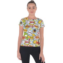 Comic Pow Bamm Boom Poof Wtf Pattern 1 Short Sleeve Sports Top  by EDDArt