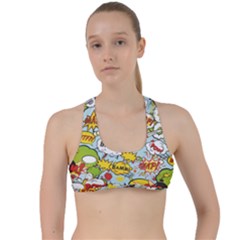 Comic Pow Bamm Boom Poof Wtf Pattern 1 Criss Cross Racerback Sports Bra by EDDArt