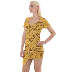 Abstract Pattern Geometric Backgrounds   Short Sleeve Asymmetric Mini Dress by Eskimos