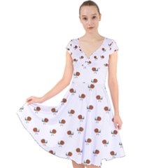 Funny Cartoon Sketchy Snail Drawing Pattern Cap Sleeve Front Wrap Midi Dress by dflcprintsclothing