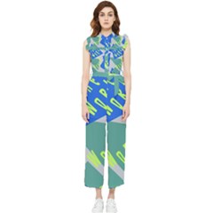 Abstract Pattern Geometric Backgrounds   Women s Frill Top Chiffon Jumpsuit by Eskimos