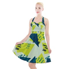 Abstract Pattern Geometric Backgrounds   Halter Party Swing Dress  by Eskimos