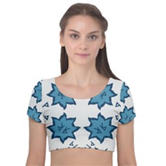 Abstract Pattern Geometric Backgrounds   Velvet Short Sleeve Crop Top  by Eskimos