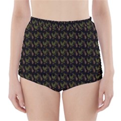 Fern Pattern 2 Black High-waisted Bikini Bottoms by violetheavensky