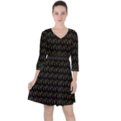 Fern Pattern 2 Black Quarter Sleeve Ruffle Waist Dress by violetheavensky