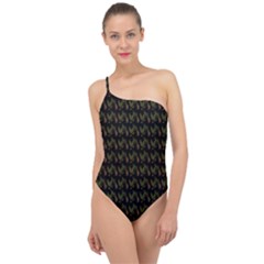 Fern Pattern 2 Black Classic One Shoulder Swimsuit by violetheavensky