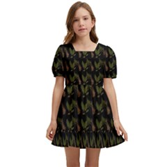 Fern Pattern 2 Black Kids  Short Sleeve Dolly Dress by violetheavensky