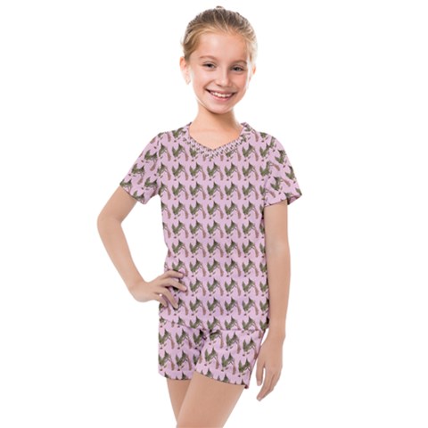 Fern Pattern 2 Pink Kids  Mesh Tee And Shorts Set by violetheavensky