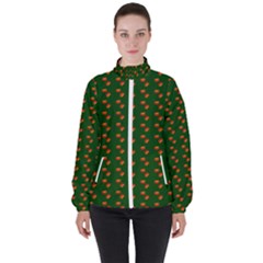 Kawaii Pumpkin Patt Green Women s High Neck Windbreaker by violetheavensky