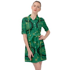 Abstract Pattern Geometric Backgrounds   Belted Shirt Dress by Eskimos