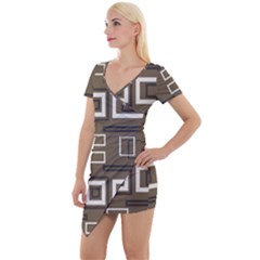 Abstract Pattern Geometric Backgrounds   Short Sleeve Asymmetric Mini Dress by Eskimos