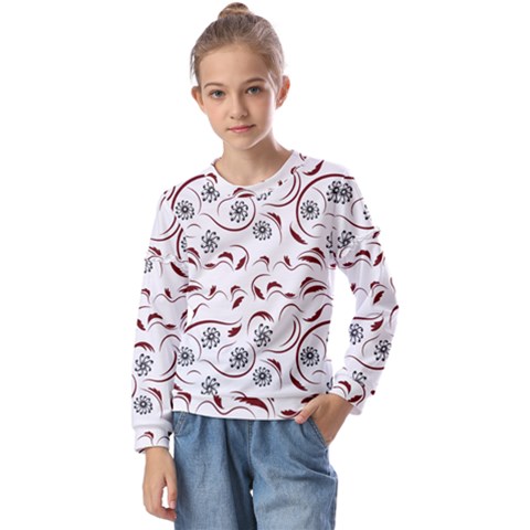 Folk Flowers Print Floral Pattern Ethnic Art Kids  Long Sleeve Tee With Frill  by Eskimos