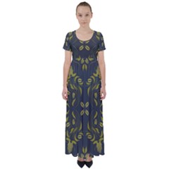 Folk Flowers Print Floral Pattern Ethnic Art High Waist Short Sleeve Maxi Dress by Eskimos