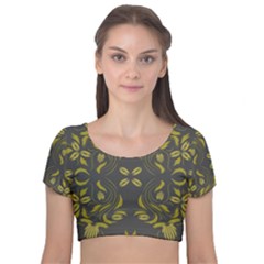 Folk Flowers Print Floral Pattern Ethnic Art Velvet Short Sleeve Crop Top  by Eskimos