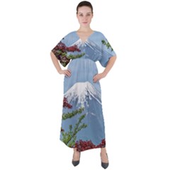 Mountain-mount-landscape-japanese V-neck Boho Style Maxi Dress by Sudhe