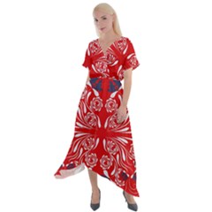 Floral Folk Damask Pattern Fantasy Flowers  Cross Front Sharkbite Hem Maxi Dress by Eskimos