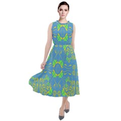 Floral Folk Damask Pattern Fantasy Flowers  Round Neck Boho Dress by Eskimos