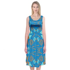 Floral Folk Damask Pattern Fantasy Flowers  Midi Sleeveless Dress by Eskimos