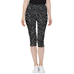 Pixel Grid Dark Black And White Pattern Inside Out Lightweight Velour Capri Leggings  by dflcprintsclothing