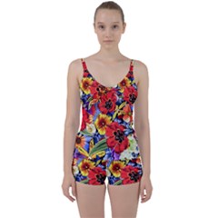 Flower Pattern Tie Front Two Piece Tankini by CoshaArt