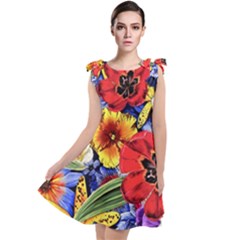 Flower Pattern Tie Up Tunic Dress by CoshaArt