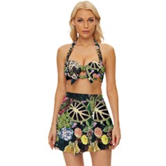 Tropical Pattern Vintage Style Bikini Top And Skirt Set  by CoshaArt