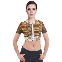 Abbey Abstract Safari Safari Safari Pop Tropical Girls 2 With Texture Short Sleeve Cropped Jacket by MickiRedd