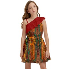 Red Abbey Abstract Animal Print Kids  One Shoulder Party Dress by MickiRedd