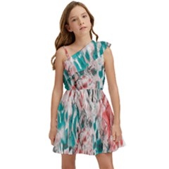 Colorful Spotted Reptilian Coral Kids  One Shoulder Party Dress by MickiRedd