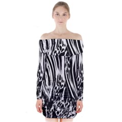 Zebra Leopard Black 7000 Long Sleeve Off Shoulder Dress by MickiRedd