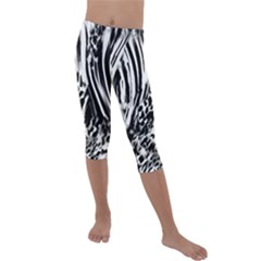 Zebra Leopard Black 7000 Kids  Lightweight Velour Capri Leggings  by MickiRedd